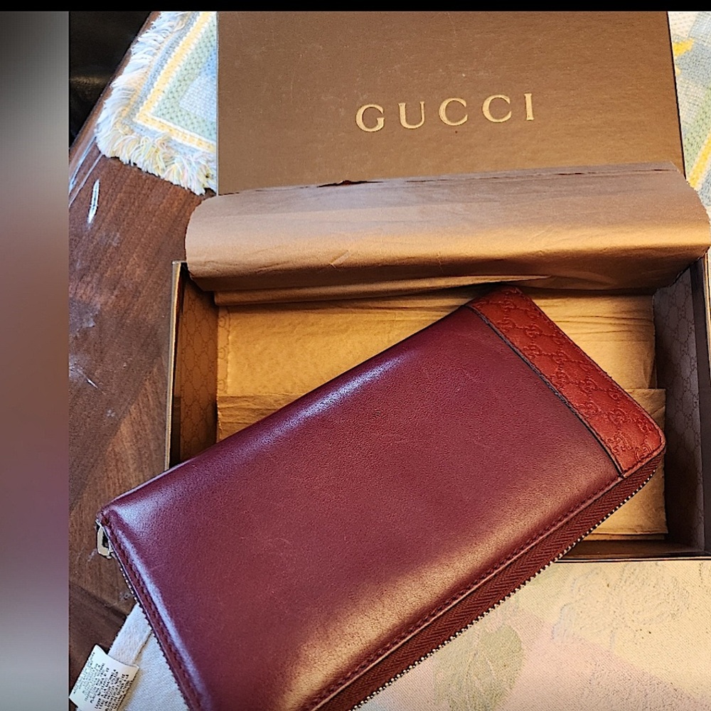 Gucci Long Maroon Micro Guccissima Zip Around Wallet
